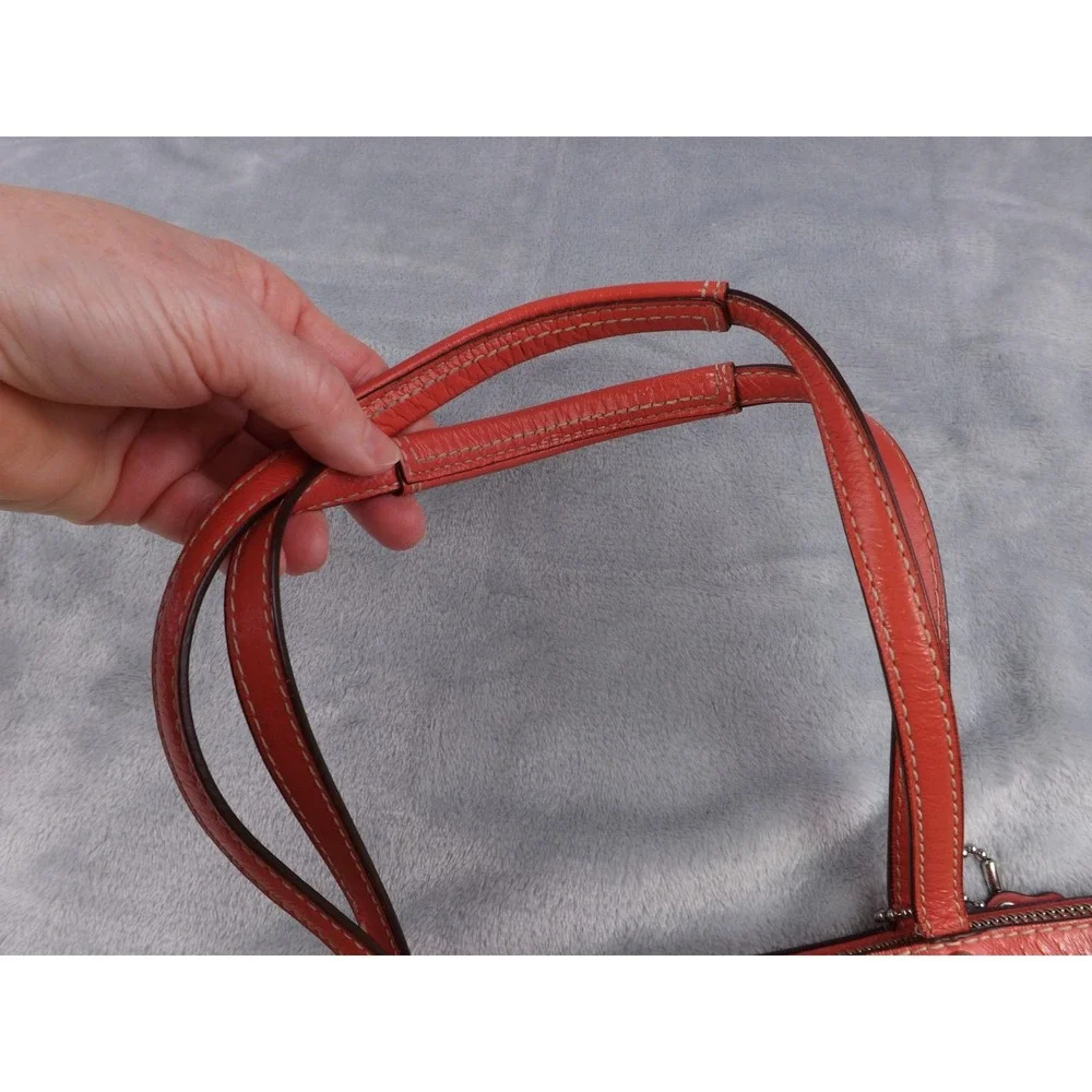 Coach Signature Stripe Tote/Bag/Purse Pink & Khaki Leather & Canvas E1020-F15112